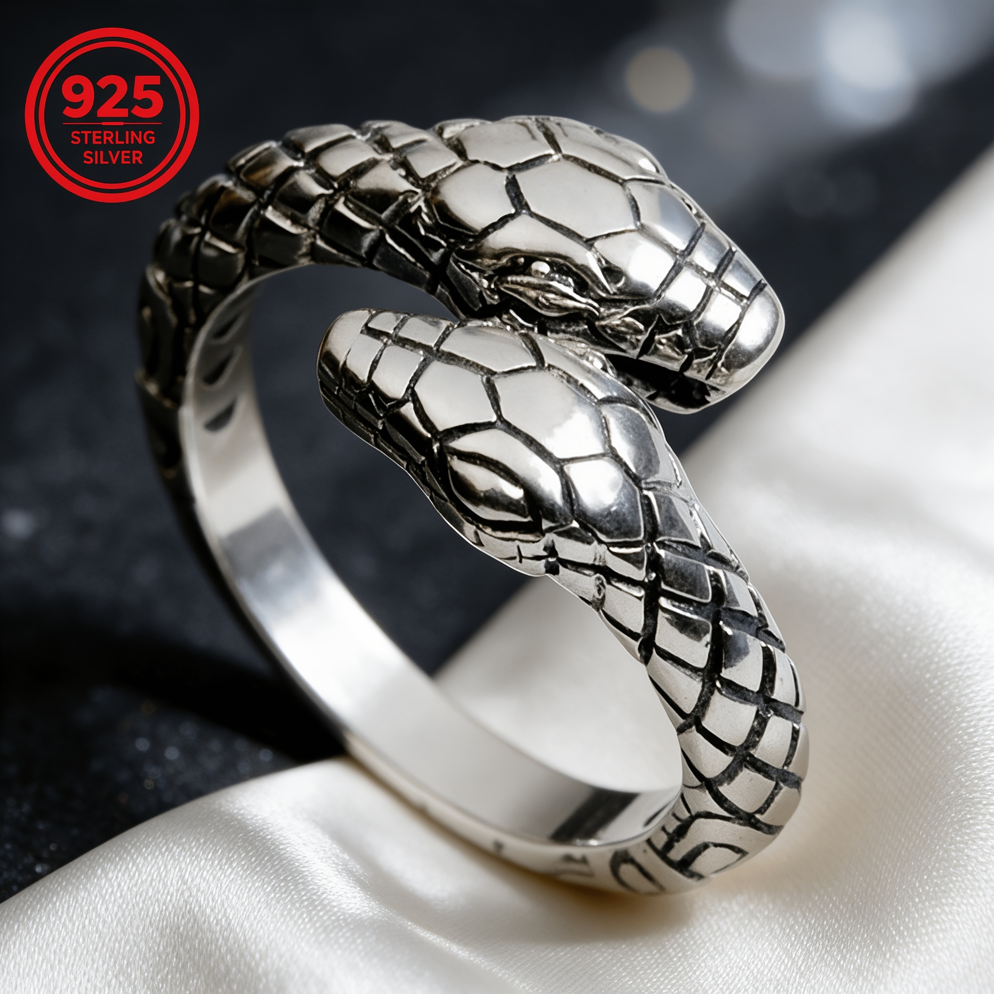 925 Silver Vintage Serpent Adjustable Ring, Gift for Couples